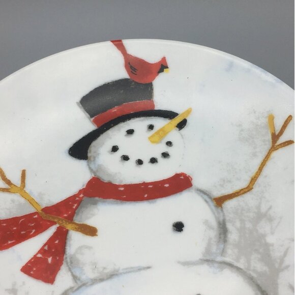 x4 222 FIFTH Winter Cheer Appetizer Plate Set Snowman Red Cardinal Christmas NEW - Picture 6 of 7